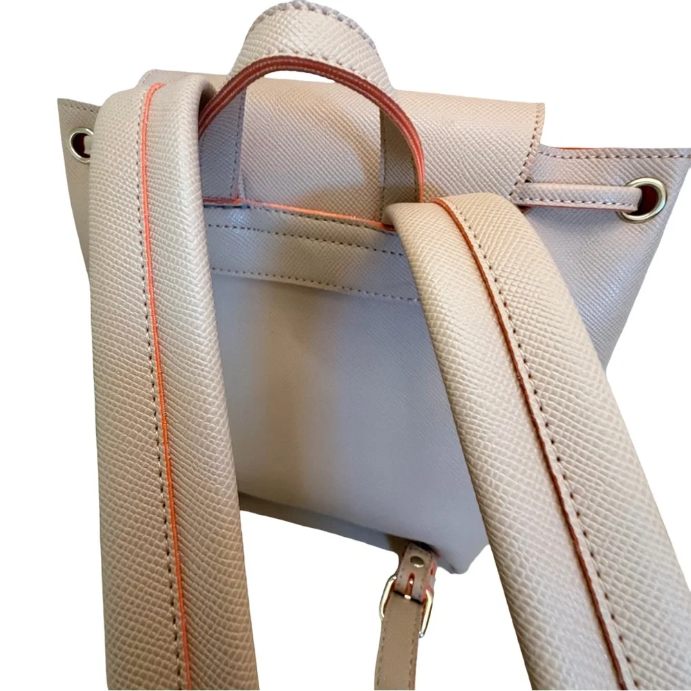 Ōe Mini Backpack Gray Faux Leather Tassel Drawstring Top Flap‎ Pockets